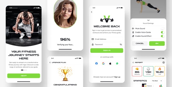 Fitness & Gym Workout Mobile App PWA HTML Template - Vigor