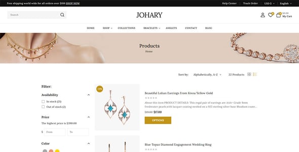 Johary - Handmade Jewelry Store Shopify 2.0 Responsive Theme