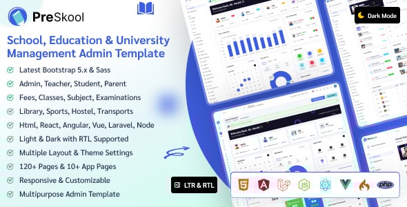 PreSkool - Education & School Admin Dashboard Template (HTML, React, Angular, Vue, Laravel)
