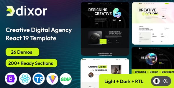 Dixor - Creative Digital Agency React JS Template (React 19)