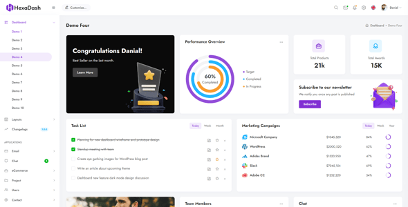 HexaDash | Tailwind, React, Vue, Angular, Svelte, Laravel, Nodejs, Django & HTML Dashboard Template