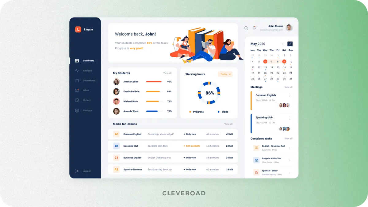 Data dashboard for language tutors by Cleveroad